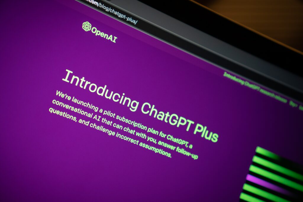 A screenshot of the ChatGPT website. On this page, the new ChatGPT Plus pilot subscription is being introduced. There is intentional blurring around the edges of the photo.
